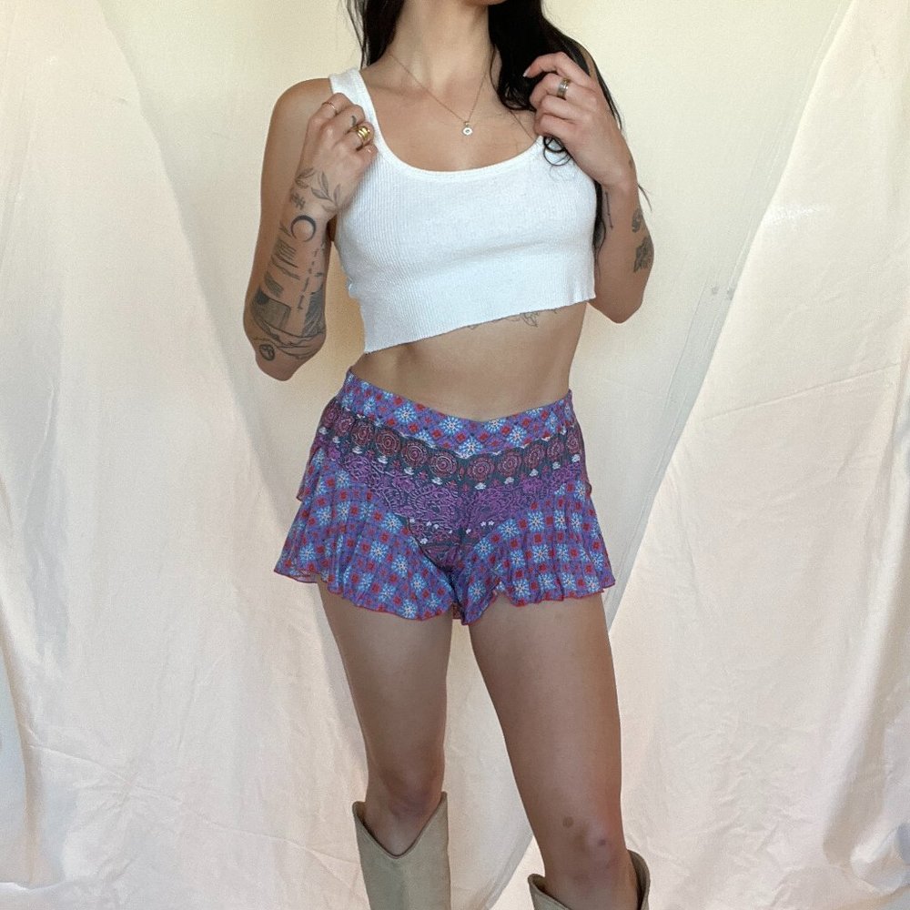 Mixed Print Cotton Lounge Ruffle shortie